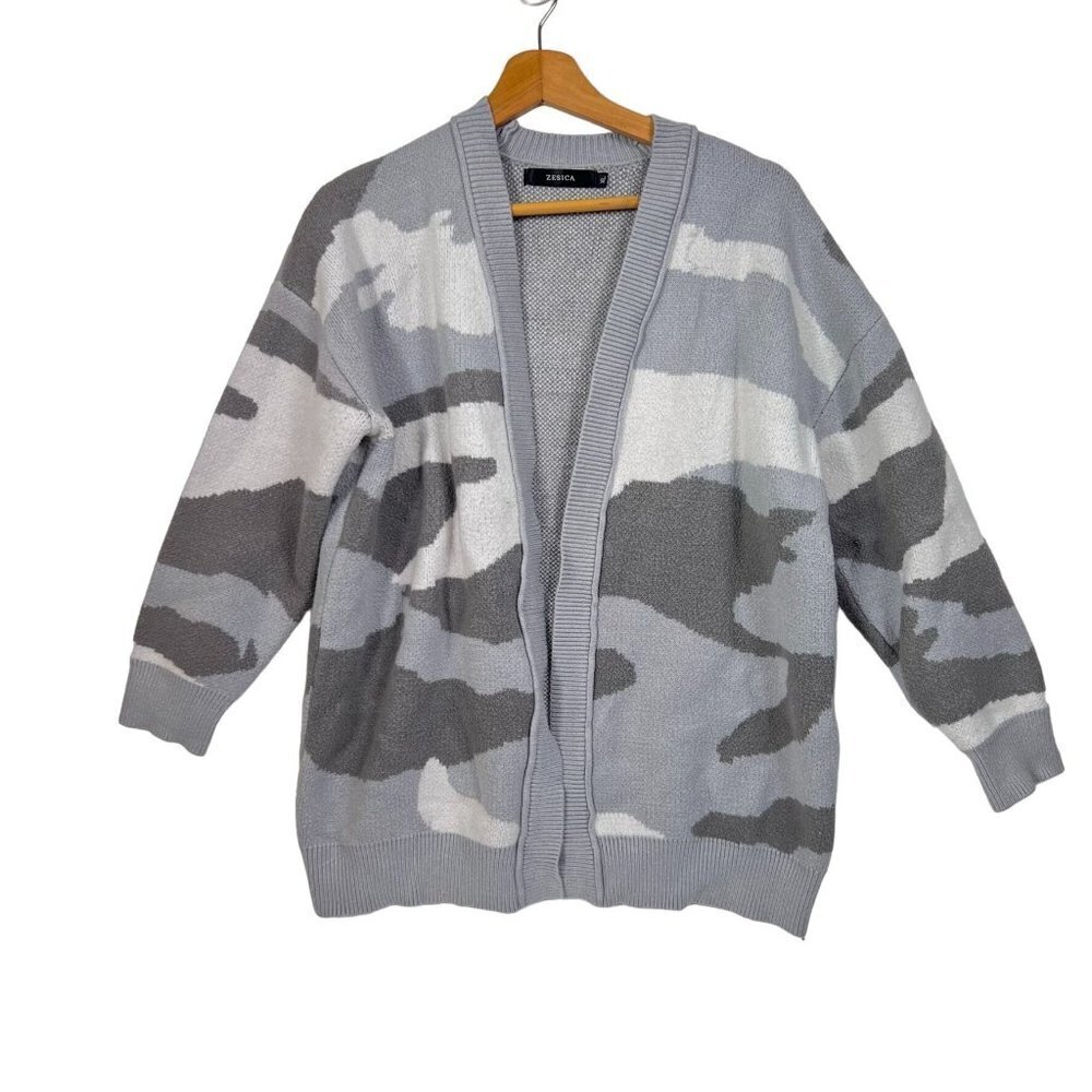 Zesica Gray Camouflage Sweater Cardigan Open Front size XL